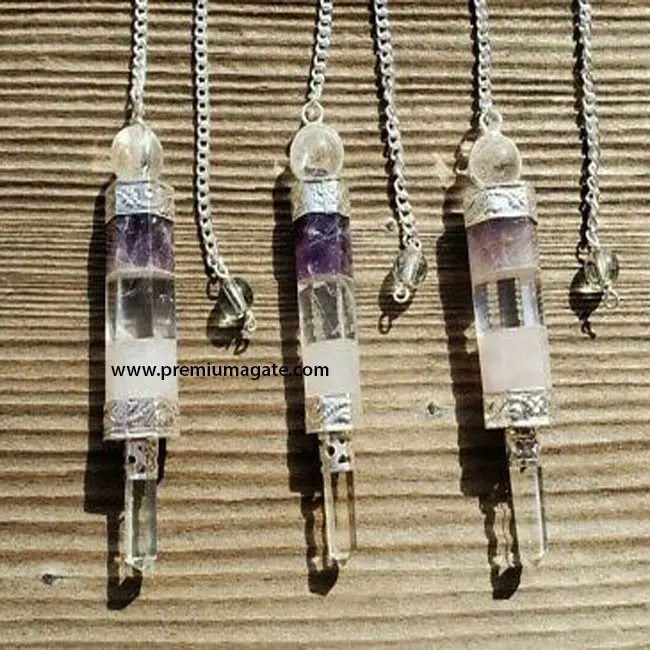 
 Оптовая продажа, роза, кварц, аметист, кристалл, 3 шт., палочка, трубка, маятник: Оптовая продажа, RAC, соединенные маятники, Индия  