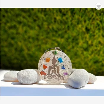 Selenite Stone With 7 Chakra Stone With Buddha Logo Energy Orgone Gemstone Pendant