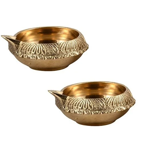 Декоративная индийская латунная масляная лампа ручной работы Puja Золотая Diya с гравировкой диаметр-2 5 дюйма