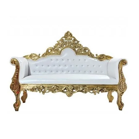 Pure White Leather With Wooden Gold Polished Sofa For Wedding And Events Occasions Decorative Sofa