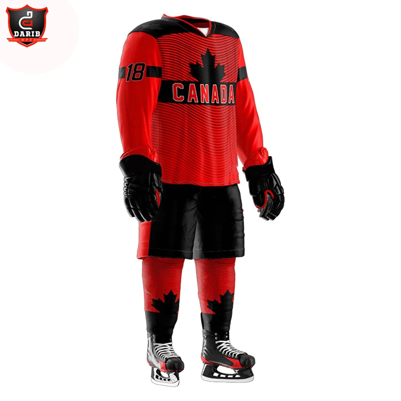  Индивидуальная спортивная форма для хоккея с шайбой униформа красного и черного цвета сделано в пакистане