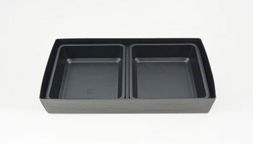 Rectangle Takeaway Container Japan Take Out Food Delivery to Go Sushi Restaurant Hotel Style Stylish Black 2 Compartment Paper