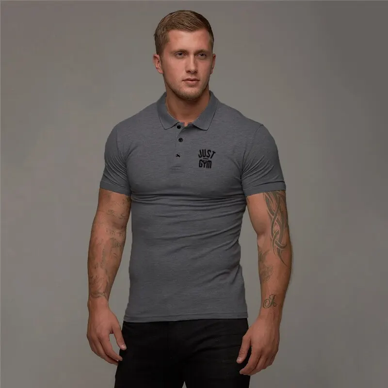  Рубашка-поло мужская с отложным воротником модная брендовая приталенная дышащая однотонная спортивная одежда для спортзала на пуговицах лето