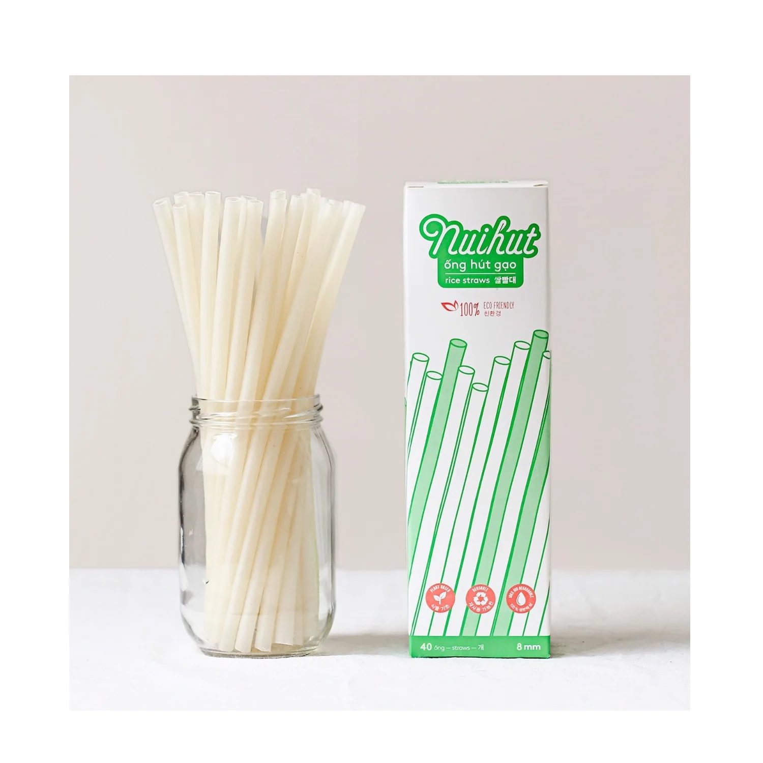 Съедобная Органическая солома из натурального пшеничного риса длиной 22 см 8 мм белого цвета Вьетнама