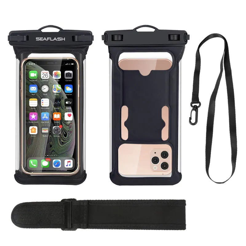 Snap Button Custom logo swimming floating mobile phone accessories transparent waterproof cellphone case bag