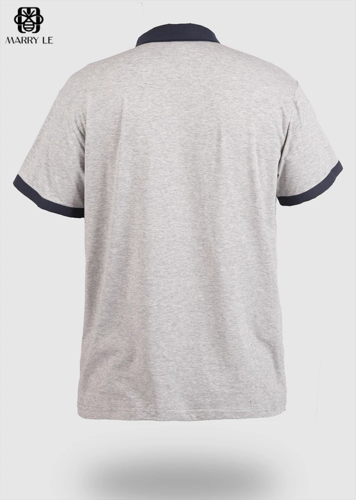 GREY T-SHIRT WITH NAVY BYRON COLLAR for men wholesale mens clothing OEM ODM Customized clothing - MD418