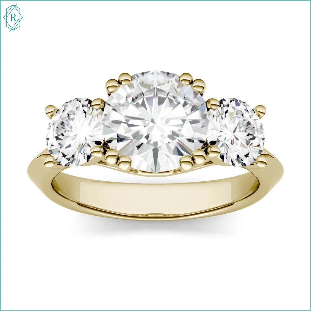 Round Brilliant Cut Three Stone 14k Solid Yellow Gold Diamond Engagement Wedding Ring For Women Wholesale Gold Jewelry by Ritzin
