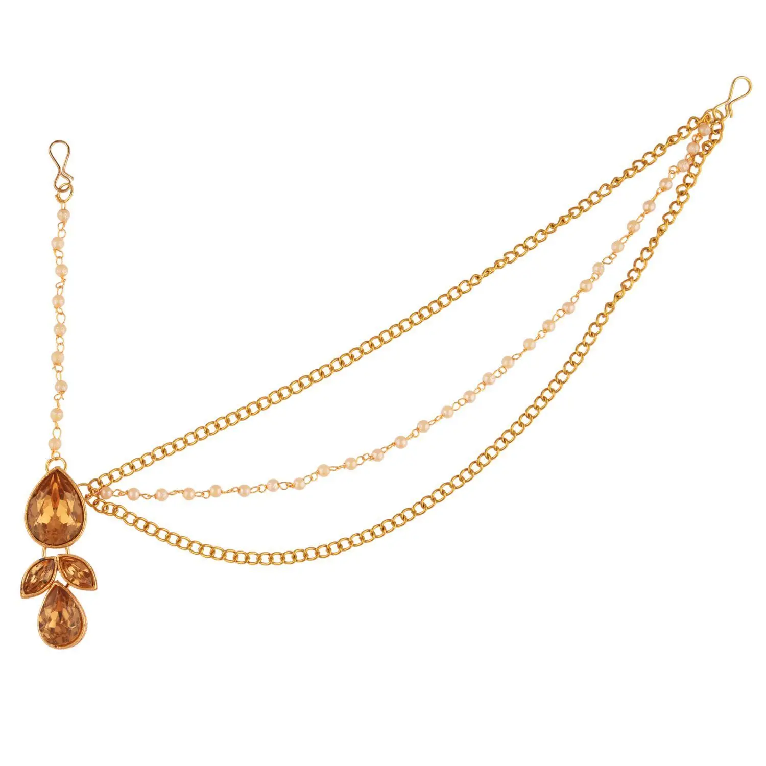 Indian Traditional Jewelry Crystal Maang Tikka One Side Head Chain Bridal Jewellery Set For Women, Brown