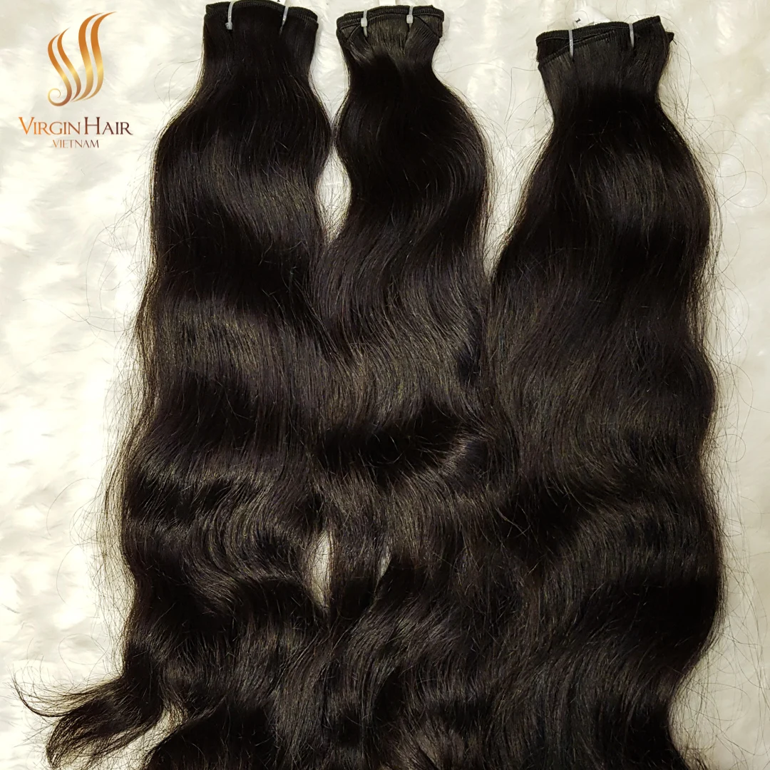 Wholesale Cuticle Aligned Raw Virgin Hair Human Raw Hair Machine Double Weft Natural Wavy Unprocessed From VIRGIN HAIR VIETNAM