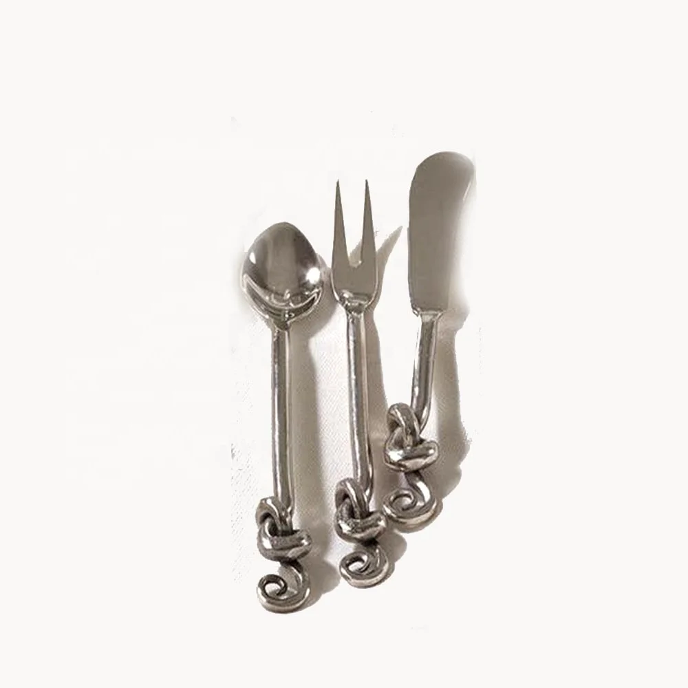 Decorative cheese knives Stainless steel rustic buffet warmer cutlery Flatware Spiral Knot  Handle Cocktail Set