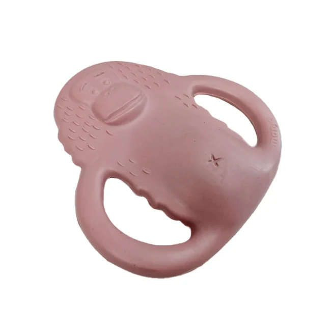Private Label BPA Free Natural Rubber Baby Teether Pink Chew Toy Help Relieve Teething Pain In Monkey Animal Pattern
