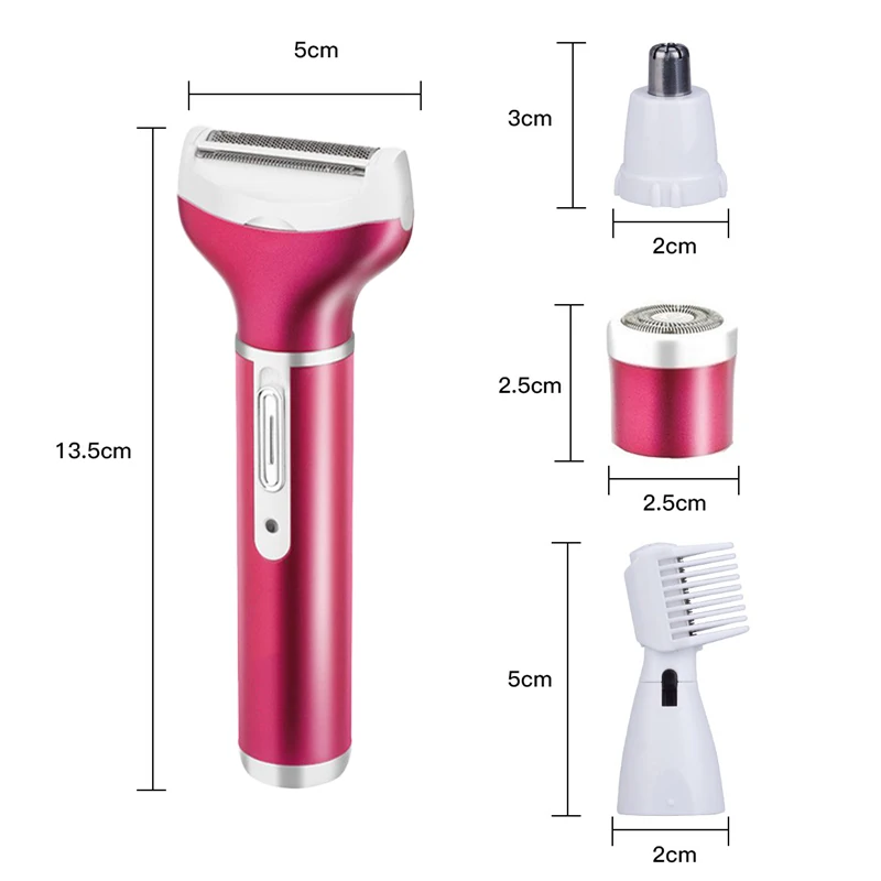 4 In 1 Facial Hair Trimmer Rose Red Electric Eyebrow Trimmer With US Standard Plug