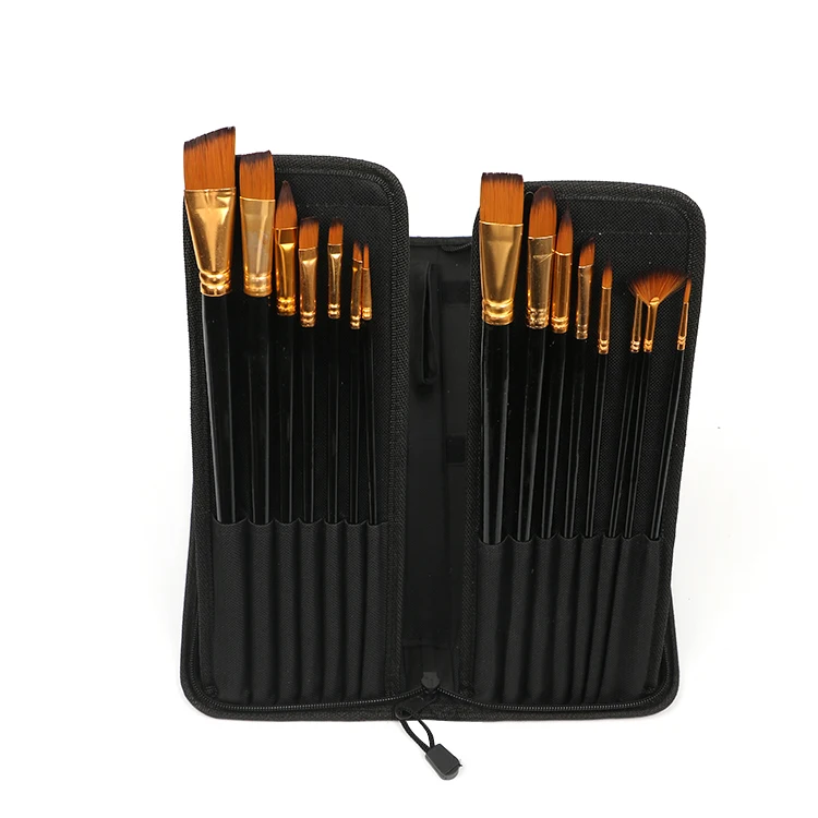 17pcs drawing black wood artist brush set nylon hair paint brush artist acrylic paint brush set with knife and sponge