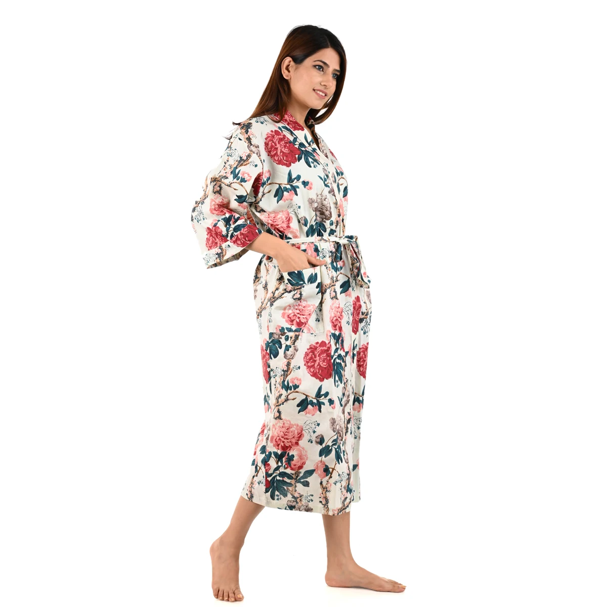 Оптовая продажа длинный халат из хлопка женская одежда для сна макси-халат кимоно банный индийское ручной работы