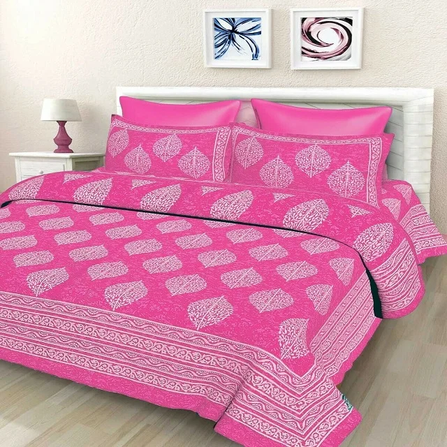 High Quality Famous Brand Printed 100% Cotton Bed sheets Indian Floral Cotton Jaipuri with 2 Pillow Covers