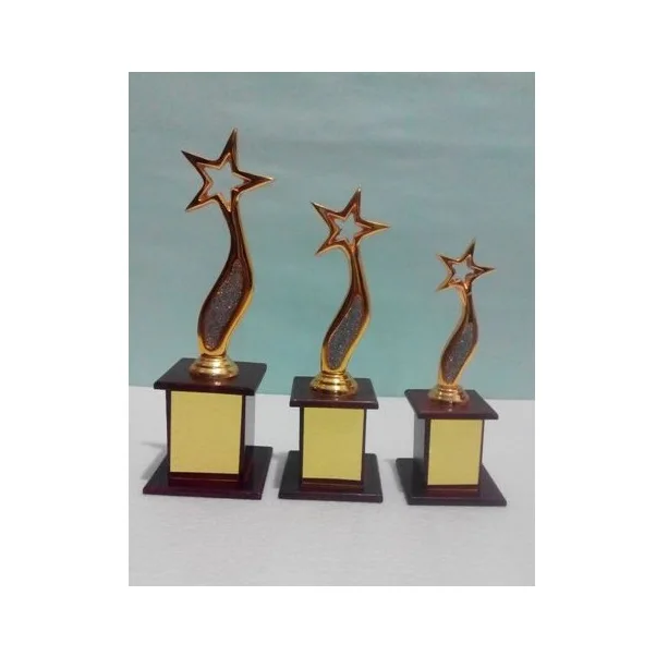 Metal Crystal Star Award Trophy With Square Black Base Souvenir Gold Plated Stylish Fancy Vintage