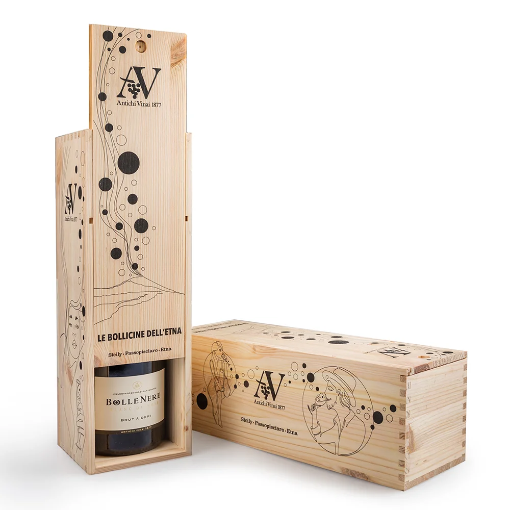 (On demand) Etna Sparkling Wine Magnum Wooden Gift Box - Nerello Mascalese in white 1,5 L from Sicilia Antichi Vinai
