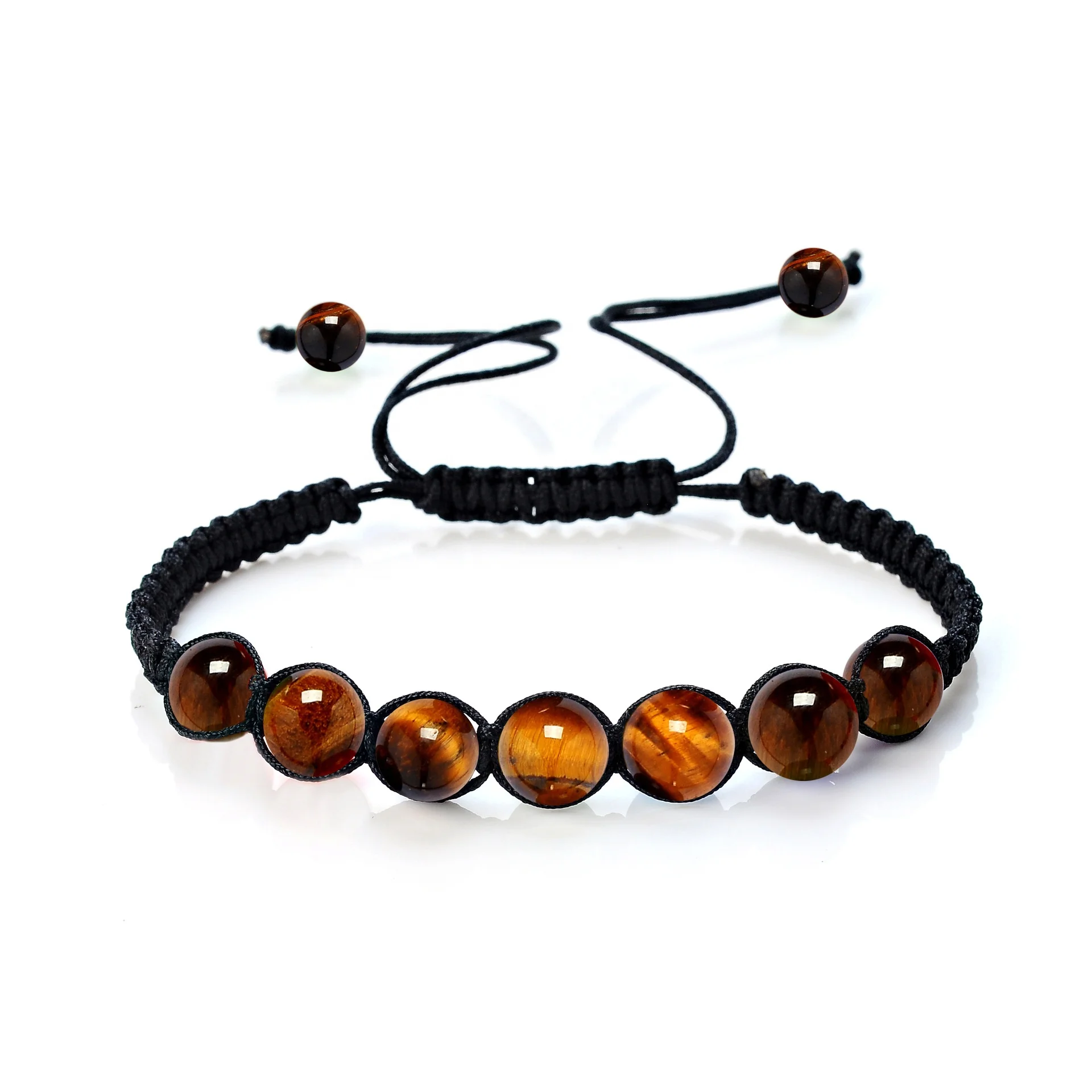 Wholesale Fashion Natural Stone Tiger Eye Adjustable Wrap Bead Thread Bracelet for Kids Boys