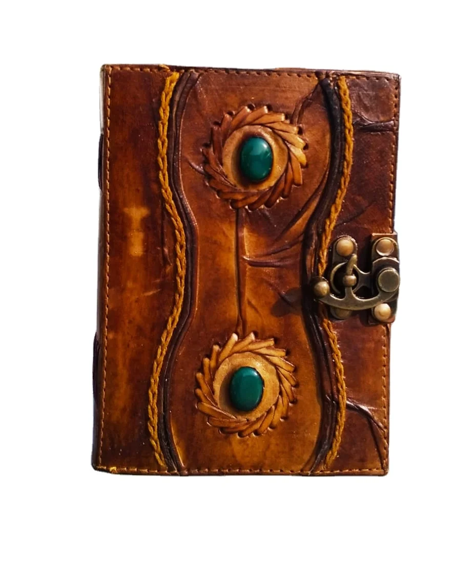 Wholesale price high quality Leather Journals with Stones leather diary durable handmade personalized  journals  with lock