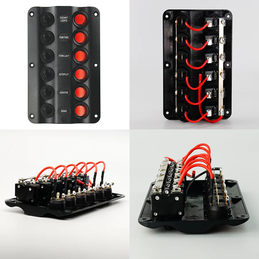 6 Gang 24v rocker switch panel