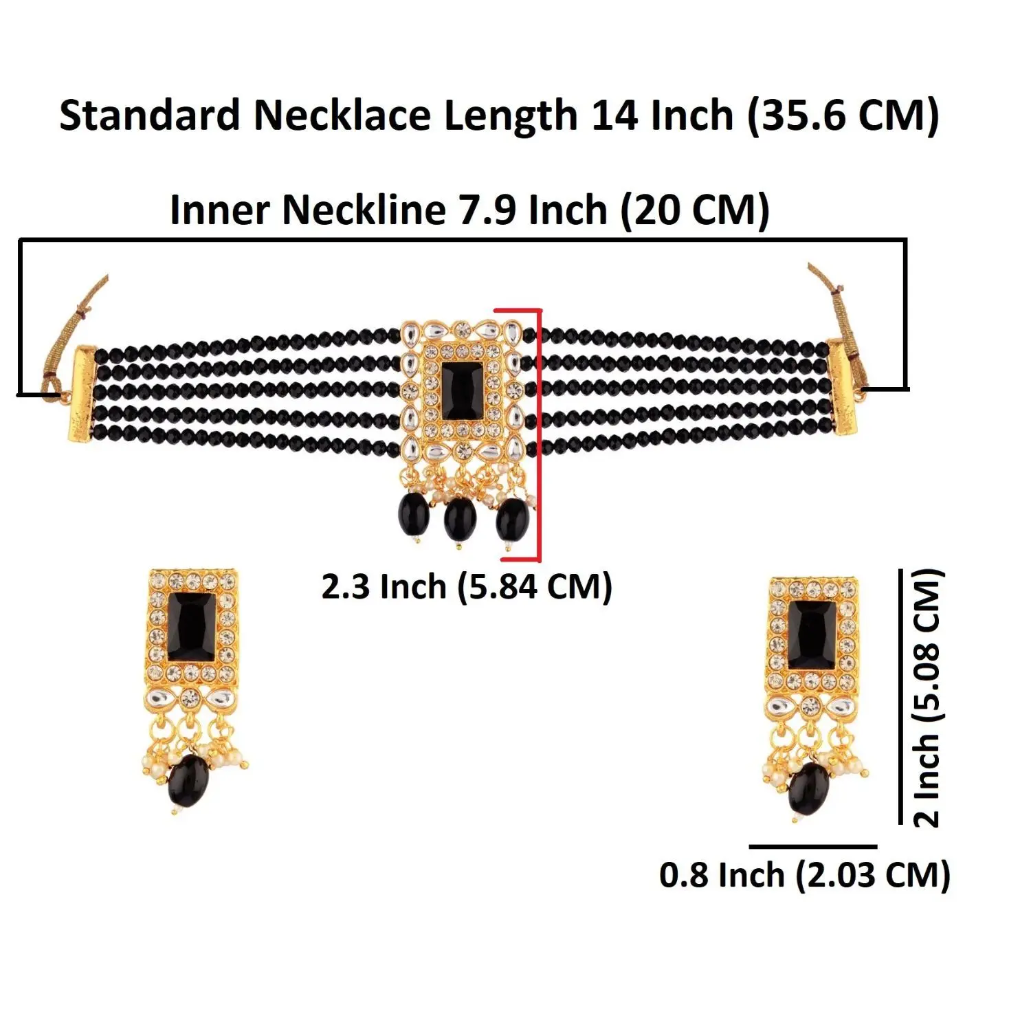Manufactures Faux Pearl Beaded Crystal Choker Necklace Earrings Bridal Jewelry Set For Women, Black