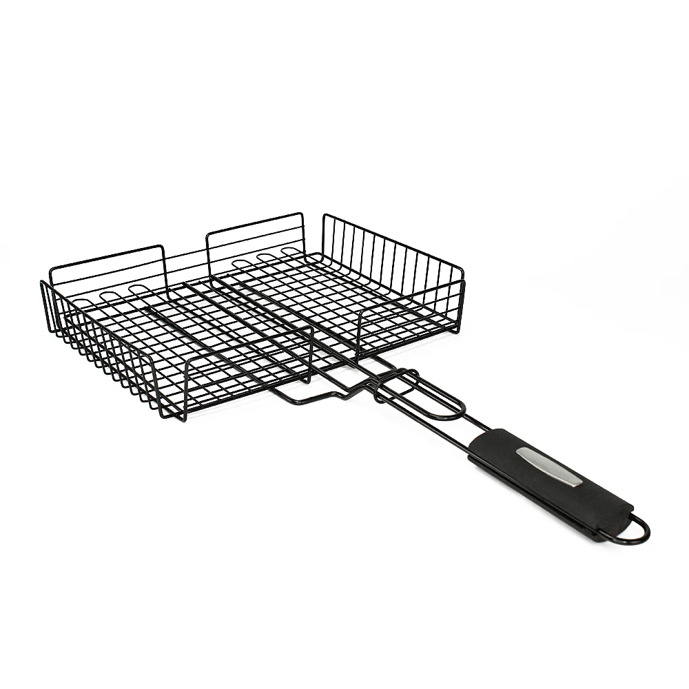 Deluxe Grill Broiler Basket for Safely Cooking Hamburgers or Fish or Steak Over an Open Fire