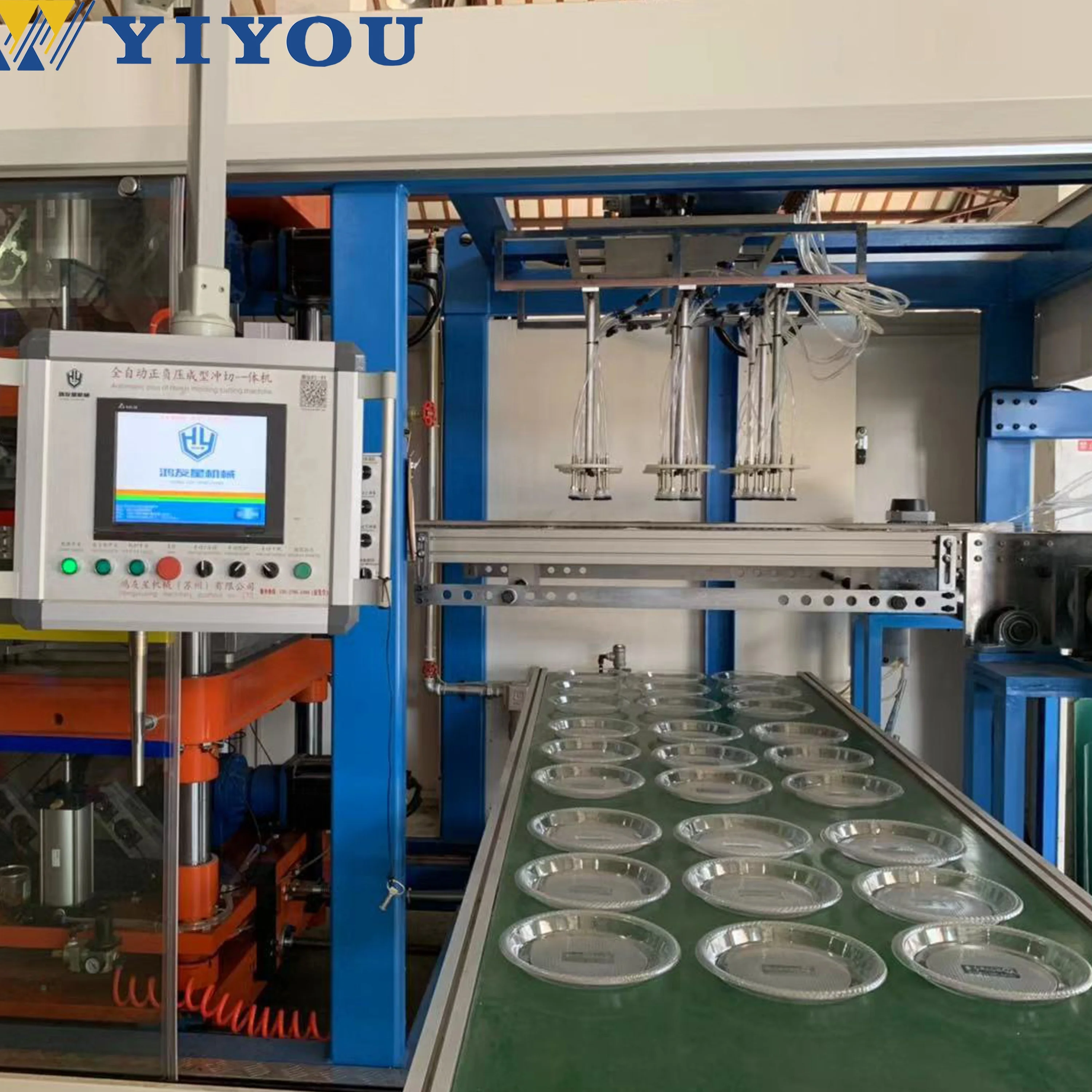 Positive and negative plastic thermo forming machine for plastic plates