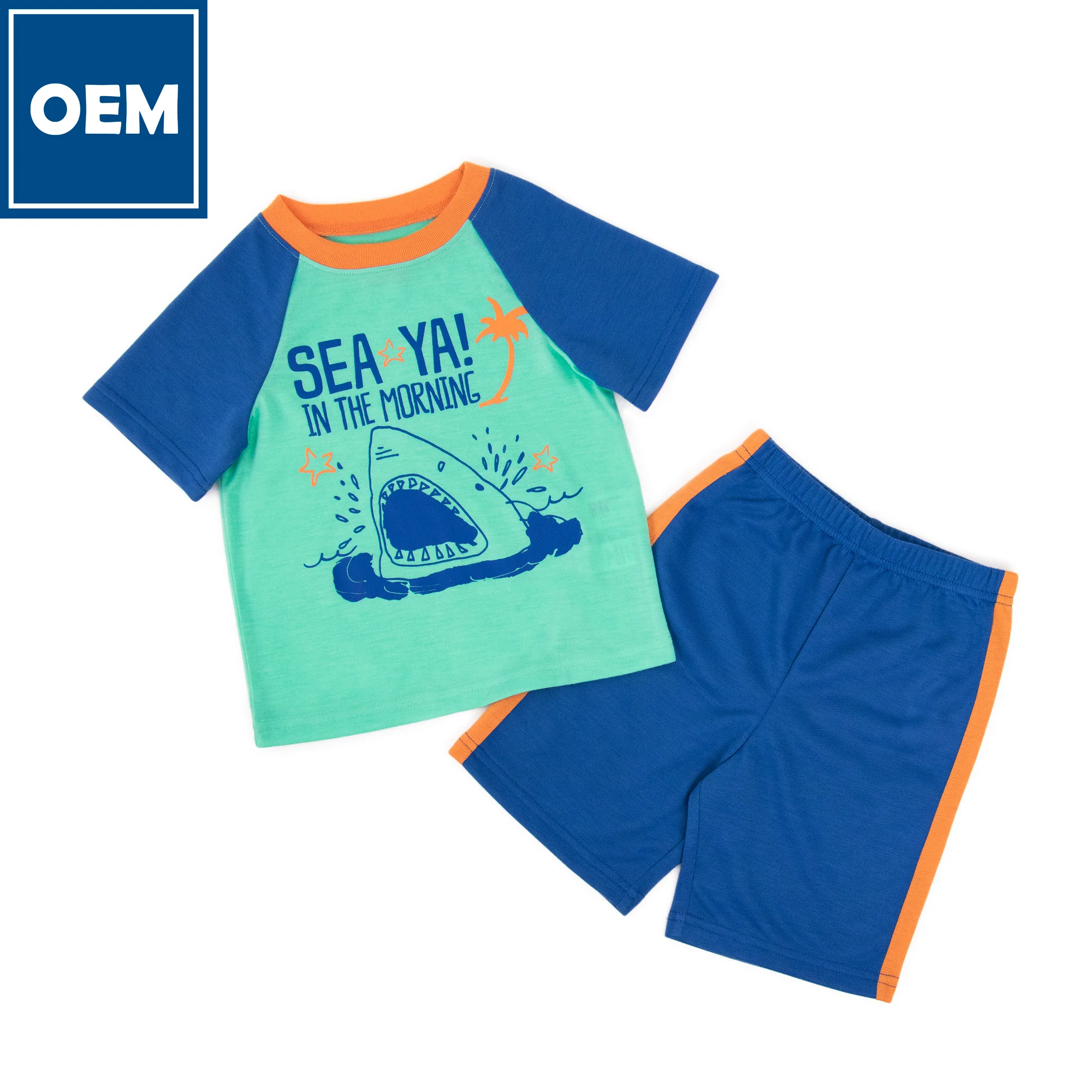 Branded kids clothing sweatshirt kids clothes blue shark short sleeve high quality summer family baby pajamas