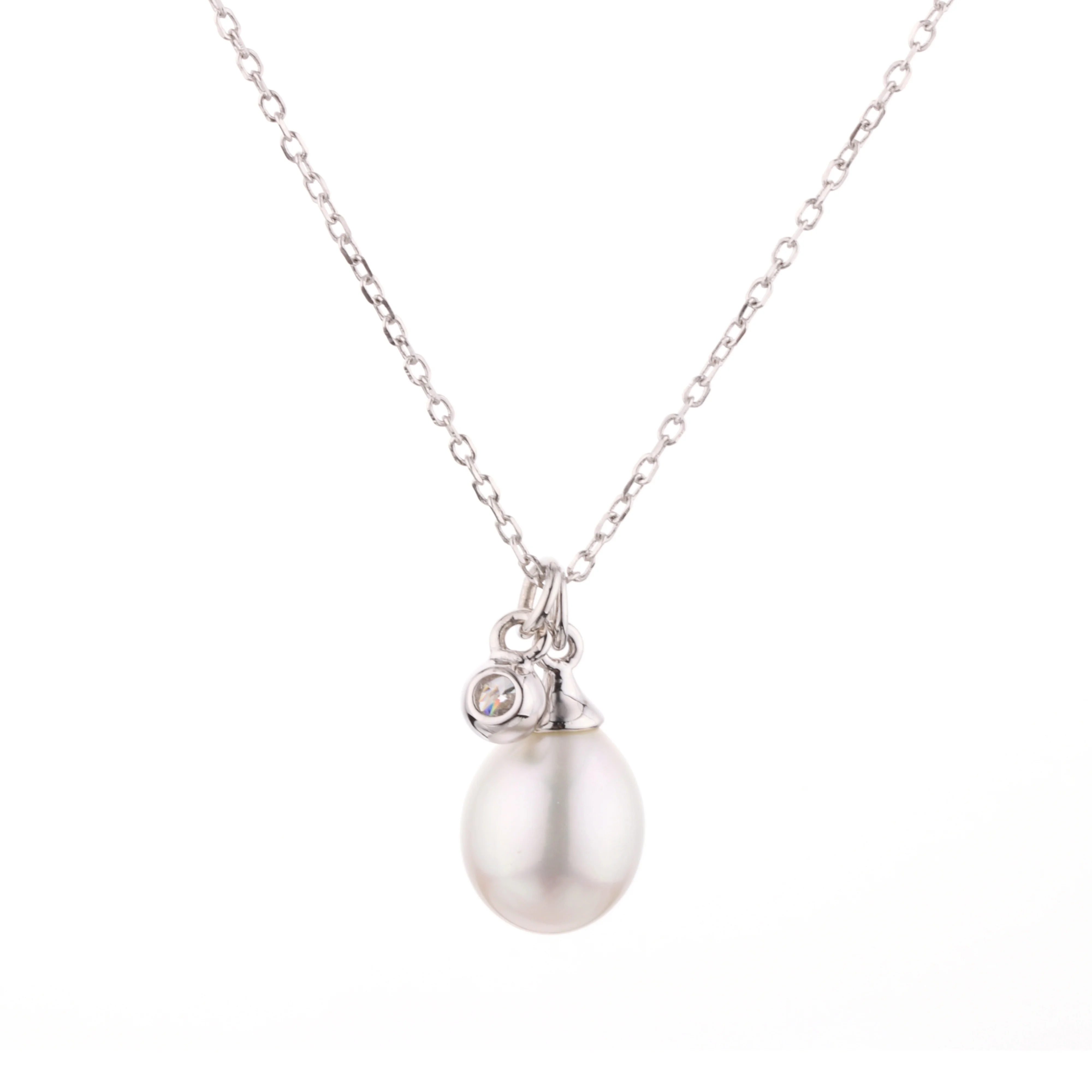 925 Sterling silver jewelry silver necklace white natural pearl cubic zirconia pendant necklace women jewelry sets