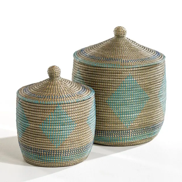 Round storage trunk seagrass basket with lid grey traditional style seagrass baskets wholesale