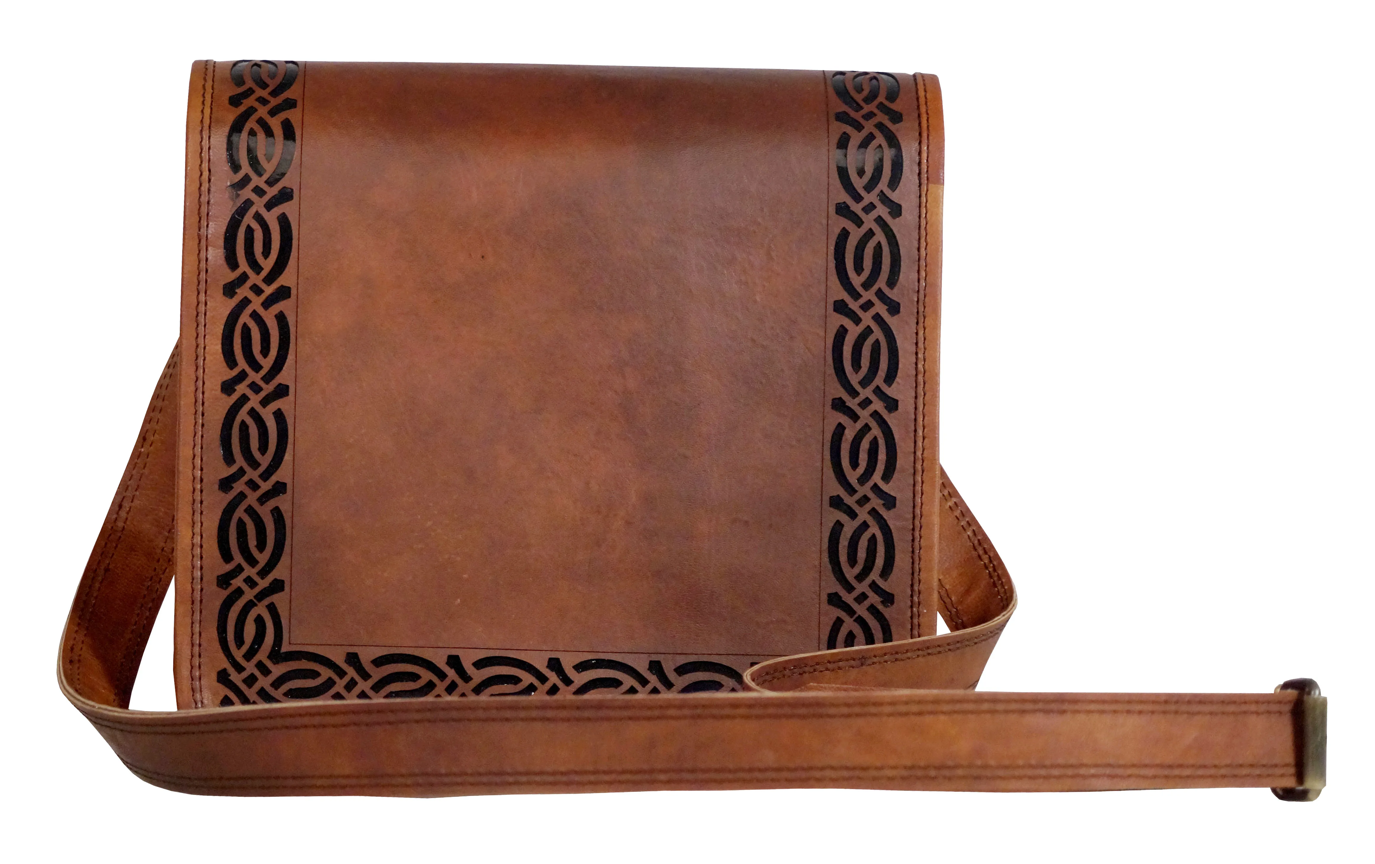 Genuine Goat Leather Woman Cut Work Wolf Design Shoulder & Travel bag