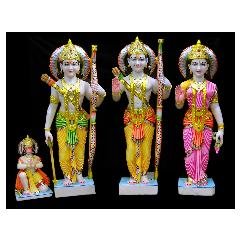 Beautiful Antique  White Marble Ram Darbar With Mata Sita Laxman & Hanuman Statue in Multicolour With Best Design and Shape