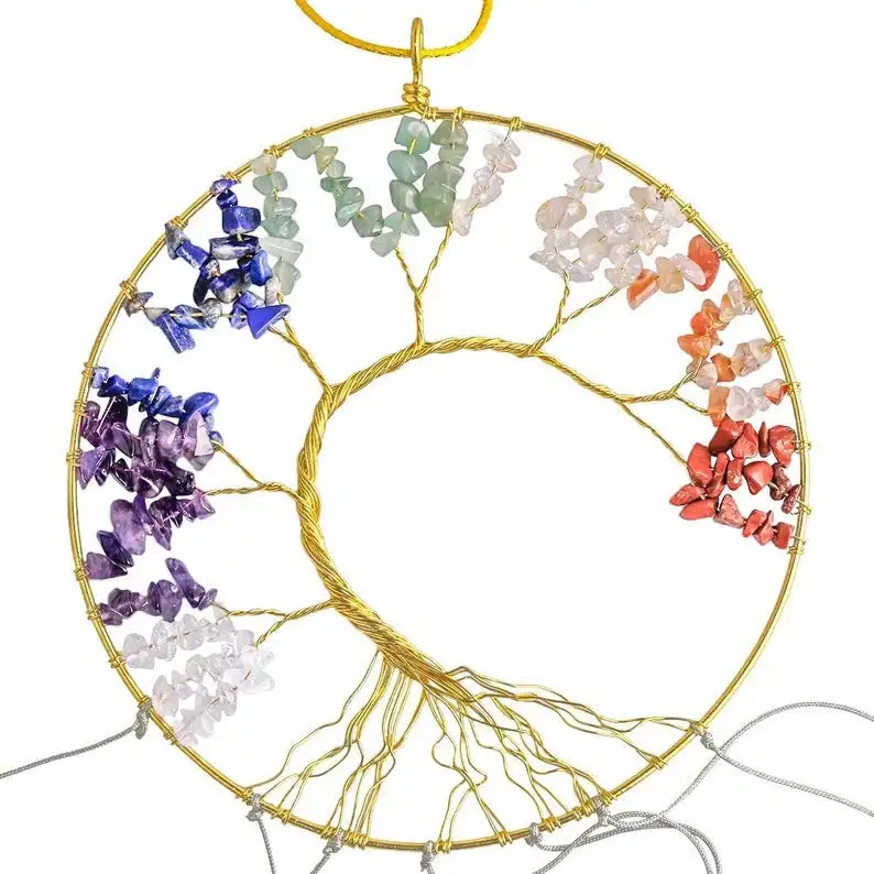 TREE OF LIFE AGATE SLICES WIND CHIMES FOR HOME DECORATION / HANDMADE 7 CHAKRA STONE WIND CHIMES FOR HEALING/ INDOOR OUTDOOR