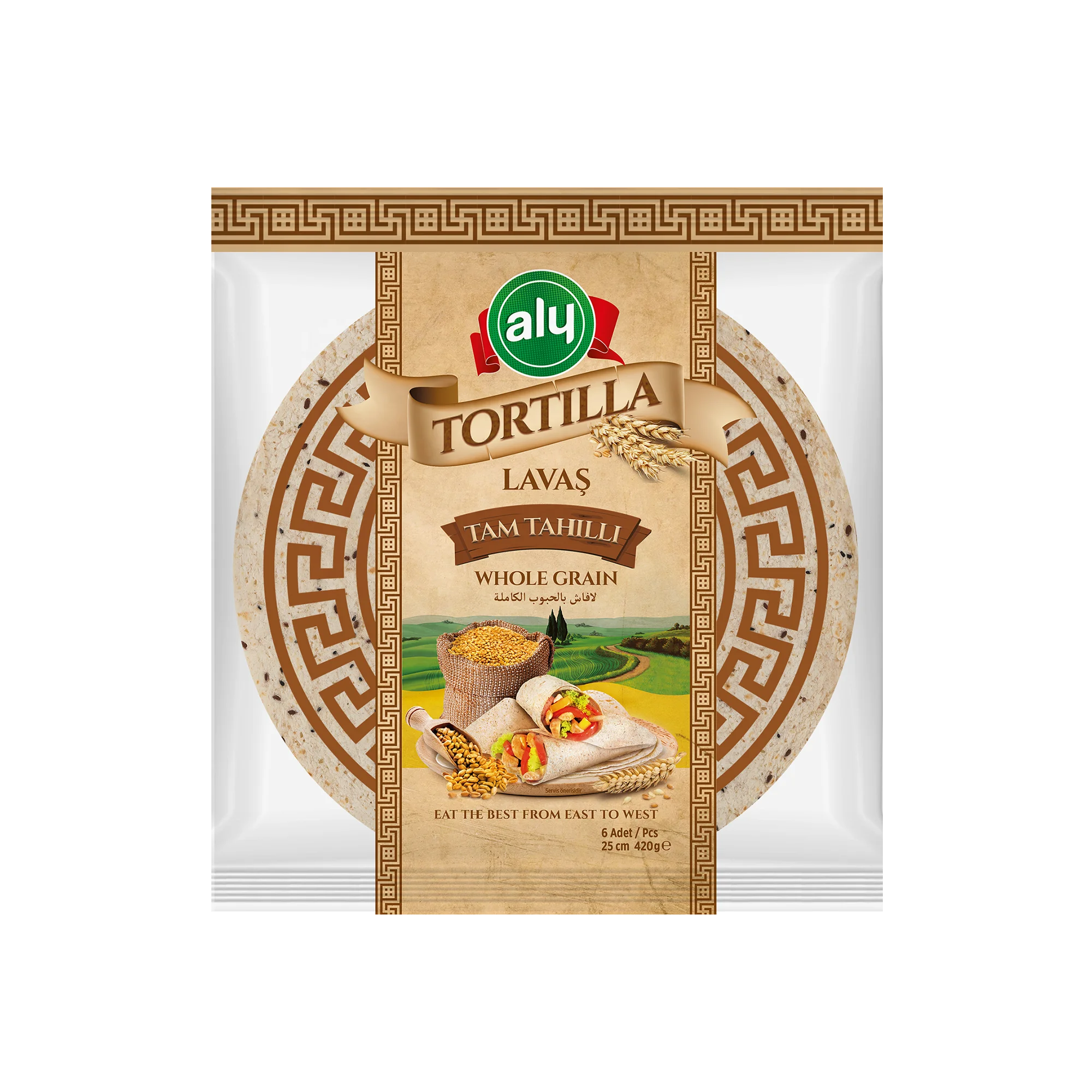 Tortilla 25 см 6 шт. цельное зерно оригинальный бренд Aly сумка на молнии 420гр (12 упаковок в одной