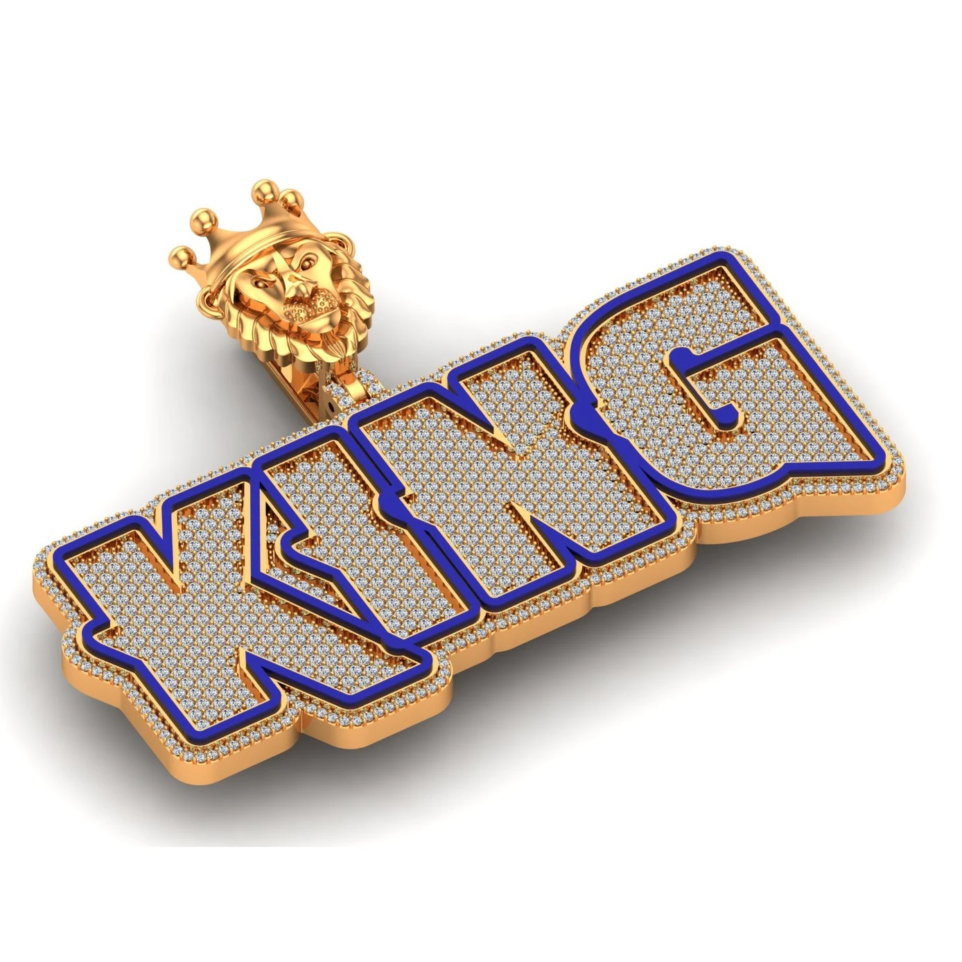 ENAMEL 3D KING PENDANT 10KT YELLOW GOLD WITH EF VS NATURAL DIAMOND WITH CUSTOM LOGO ON BACK 3D ENAMEL ON BAIL