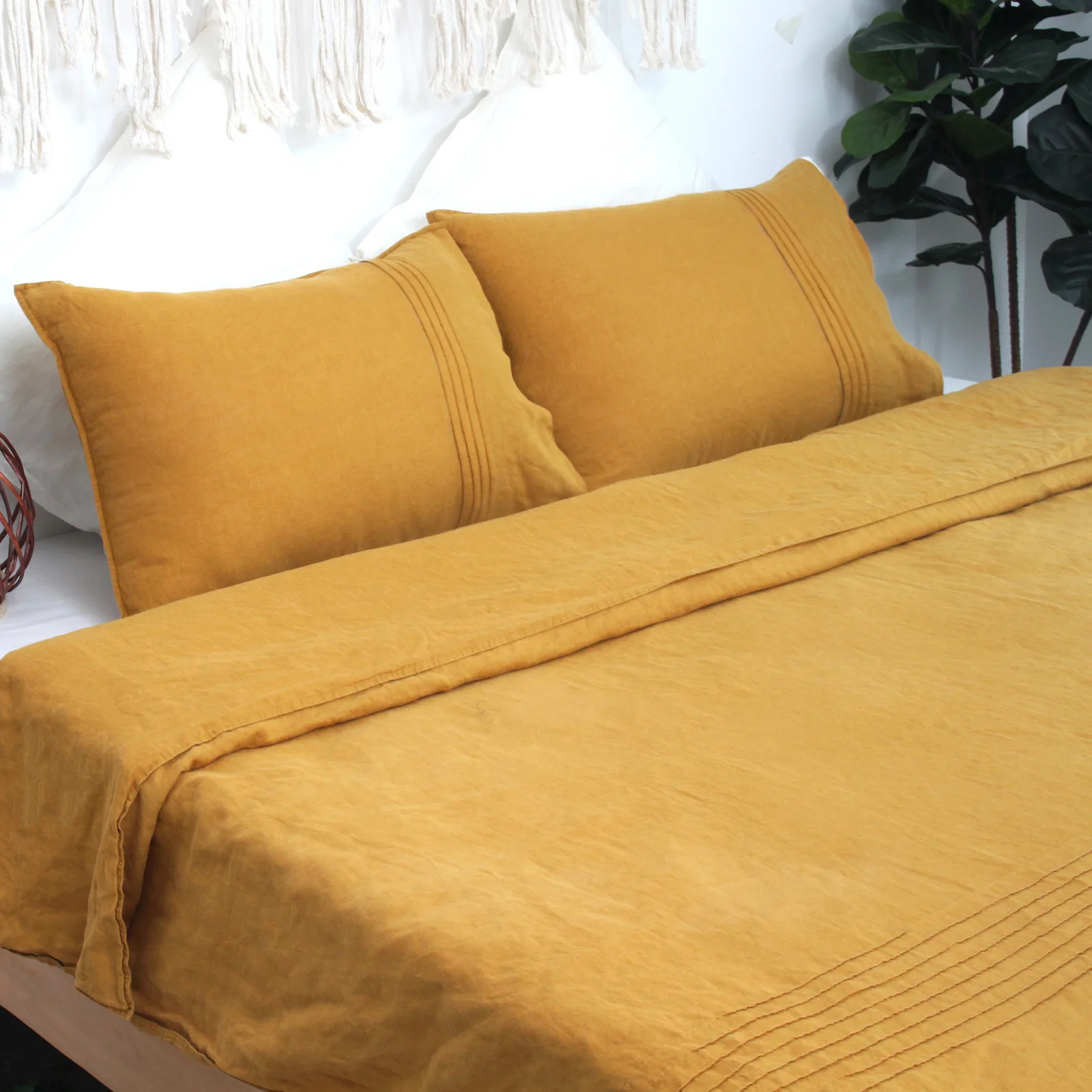 High Quality French flax linen DuvetCover Set Hot Sale 100% Linen Fitted sheet set linen sheets beddings Cal king Size