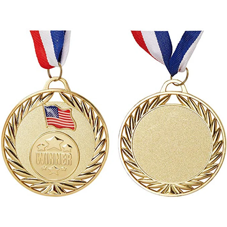 
Wholesale cheap marathon football running custom logo printed golden metal medals 