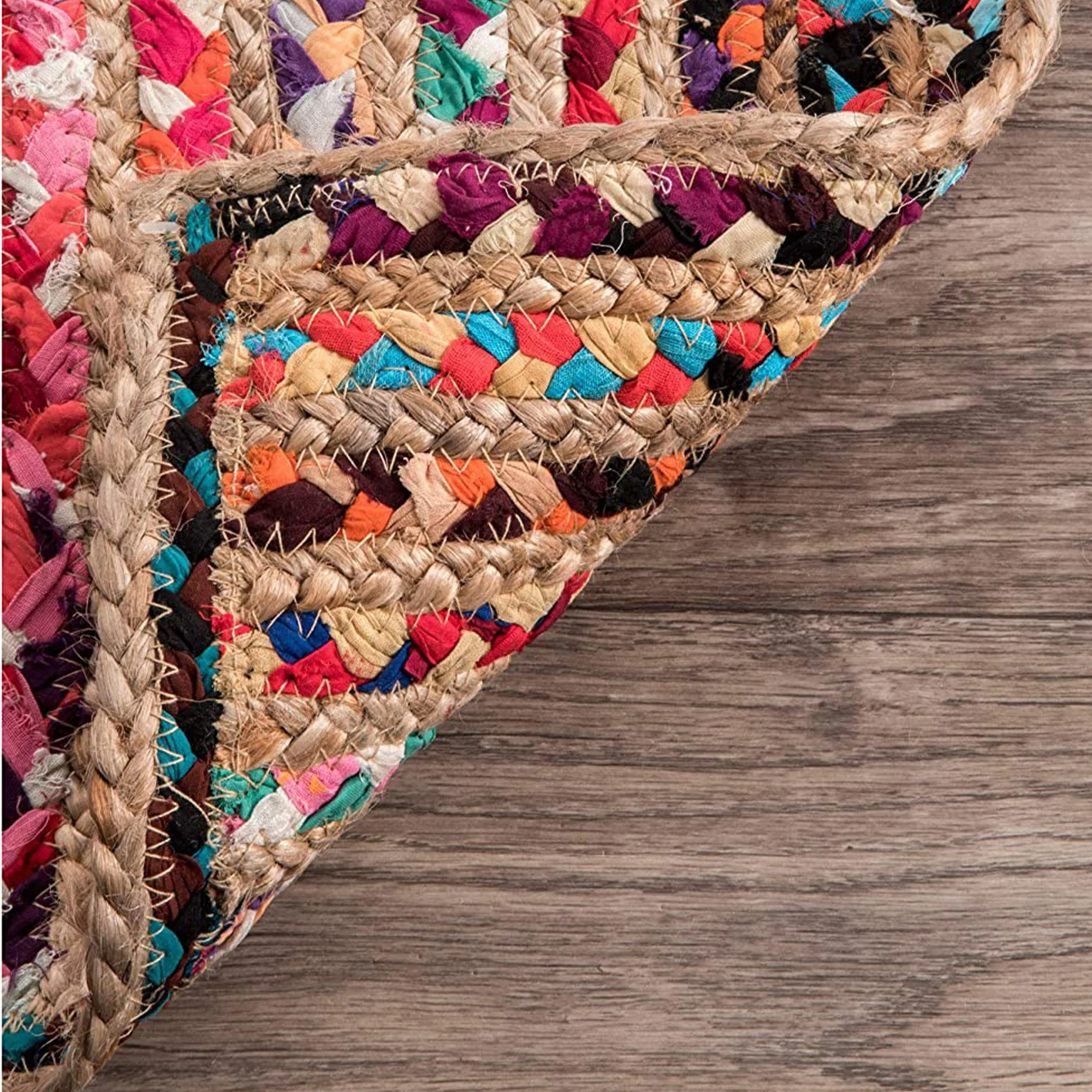 Indian Wholesale Handmade Natural Jute &Multi Color Cotton Chindi Runner Rectangle Rug Bed Side Rug Living Room Rug