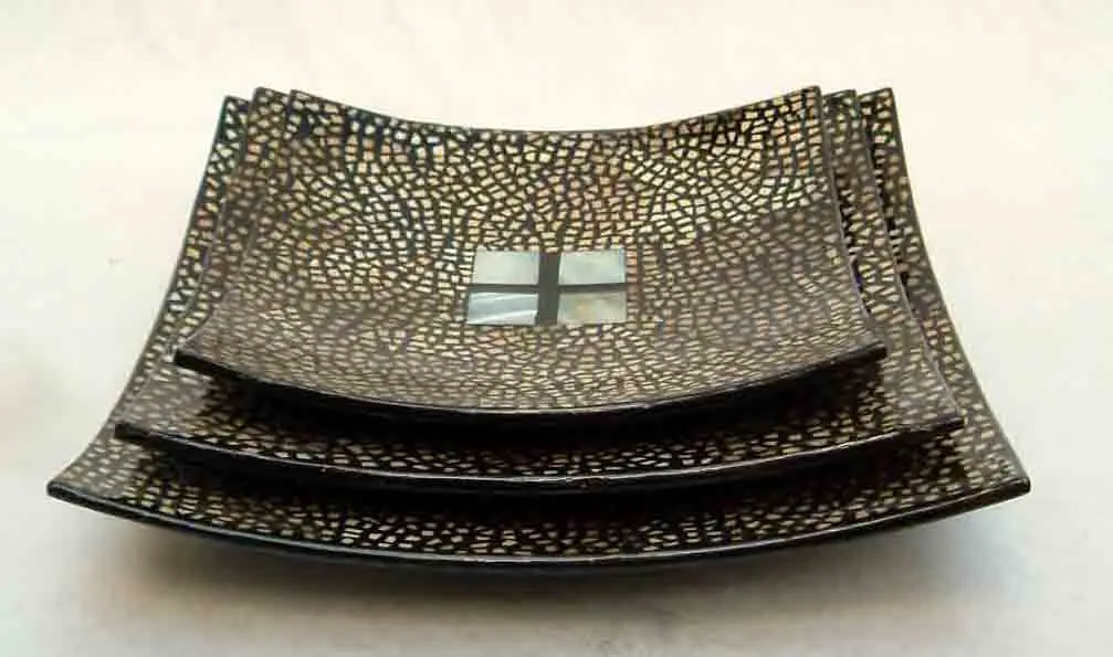 Набор из 3 квадратных лаковых тарелок с отделкой яичницы, изделия ручной работы из Вьетнама, для домашнего декора, посуды, столовой посуды.