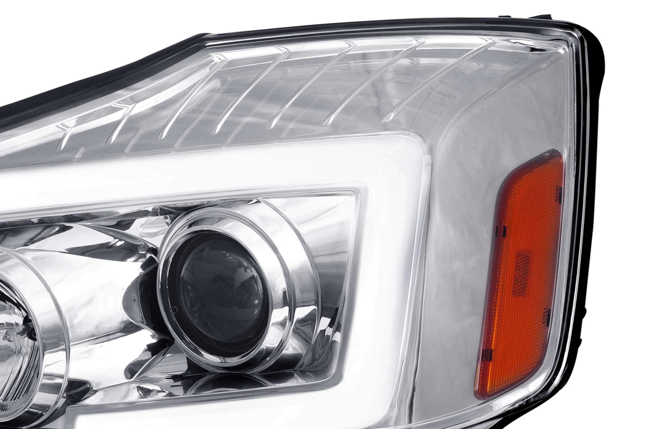 04-15 for Nissan Titan/04-07 Armada LED C-Bar Projector Headlights w/ Switchback Sequential Turn Signals (Chrome Housin/clear)
