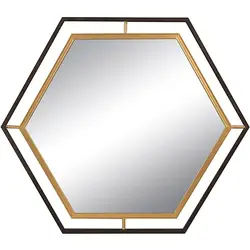 Antique Modern Classical Design Metal Iron Golden Black Colour Hexagonal Shape wall decore frame mirror for living room wall