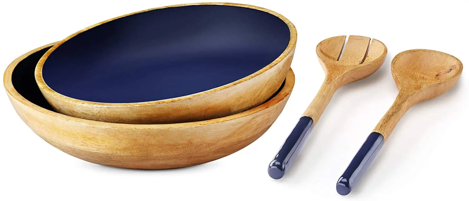 Mango Wood Salad Bowl Raw Mango Wood Serving Bowls, Set of 3