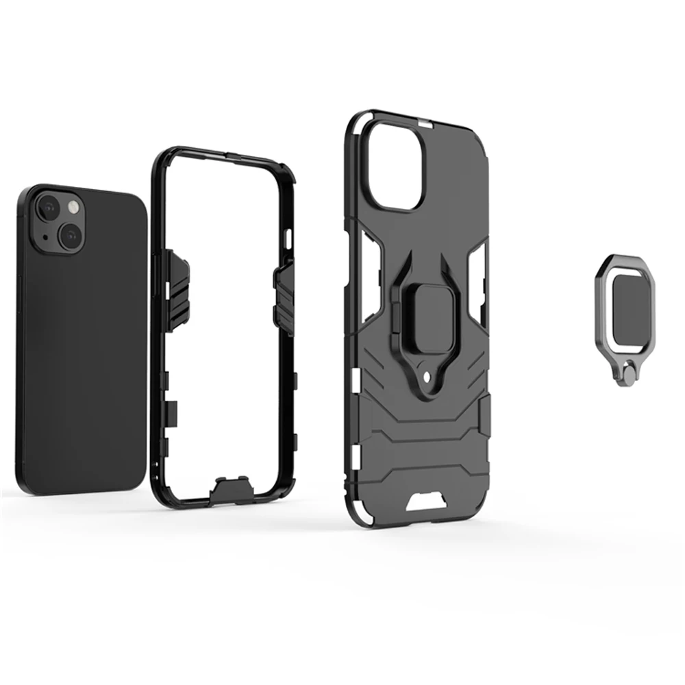 Unique Design Metal Ring Kickstand Dual Layer Shockproof Protection Mobile Phone Case For iPhone 13 12 11 Pro Max  cellphone cas