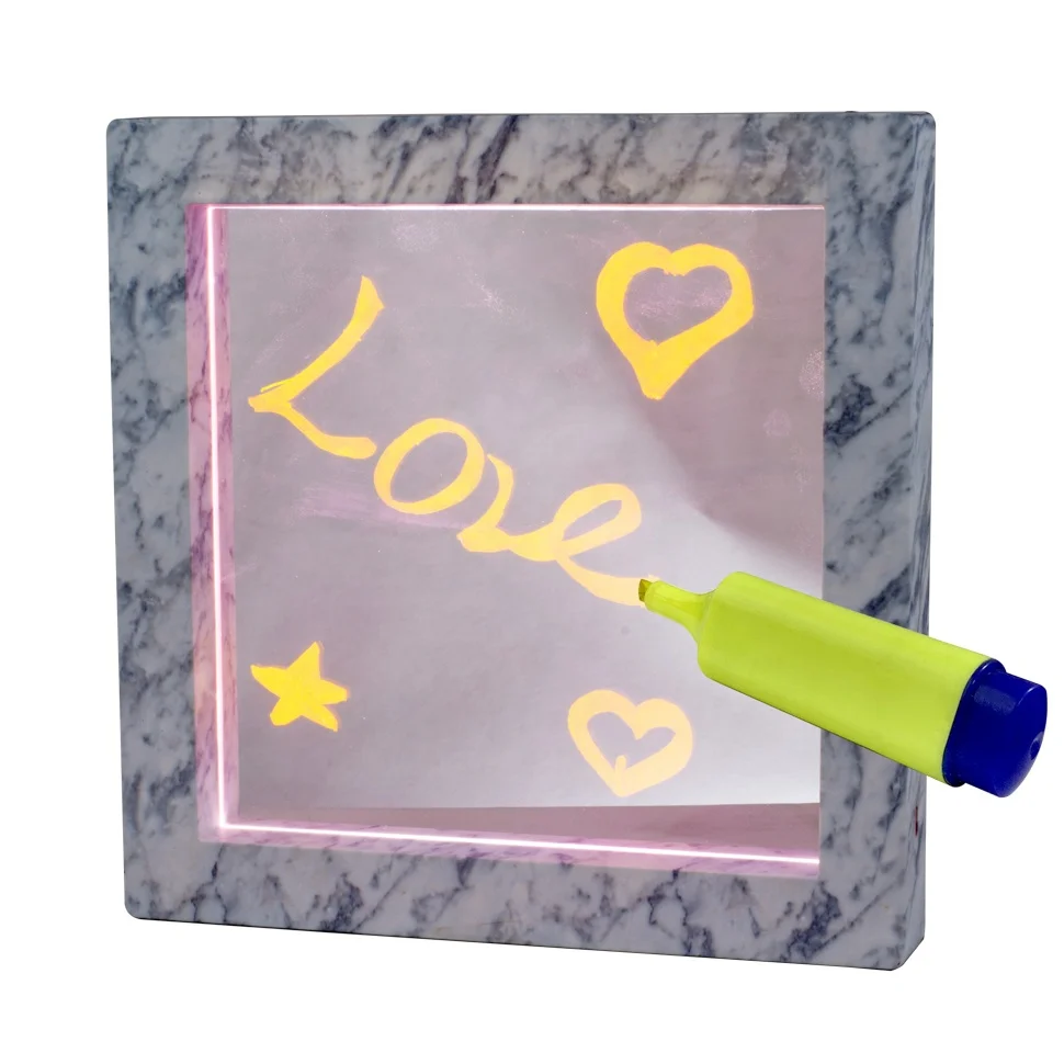 LZY-QV30 Cordless Marble Pattern LED Rechargeable or Battery Operated  Acrylic Written Lighting Box Room Decoration with Pen