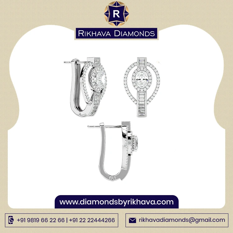 High Quality Antique Gold Round Pure 14K White Gold Diamond Earrings For Women Buy At Good Price