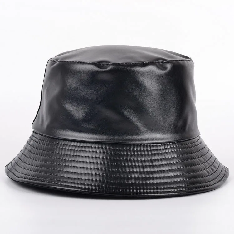 Reversible Hats Women High Fashion Bucket Hats PU  Fashion Fisherman Solid Color custom original leather Caps