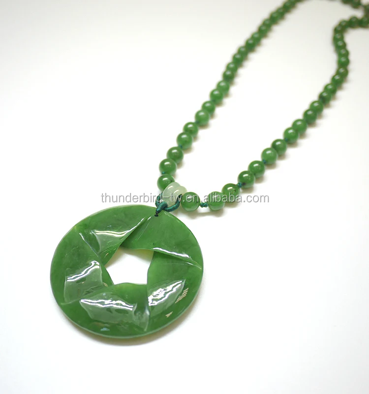 Top quality jewelry  Ribbon Natural Genuine Green Jade Beads Necklace