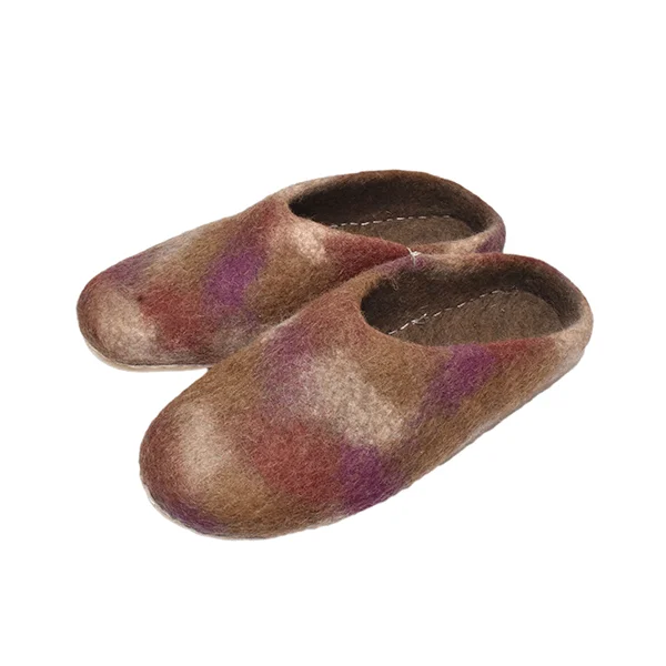 Felted Hand Made Slipper Tie Die Fair Made Shoes Style/ 100% Woolen Custom Wool GENUINE Leather Warm Slippers Happy Women NP