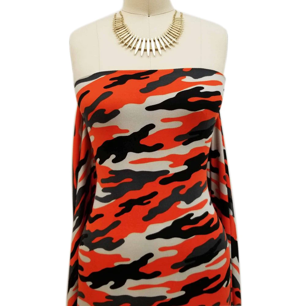 Grey Red Camouflage Pattern Printed on Double-Sided Brushed DTY Fabric for Wholesale - Style P-197-668