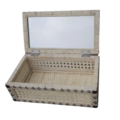 Rattan Hand Wicker Utility Basket With Mirror Inside -  Make-up Box Black & White Picnic Basket - 2021 Sourcing Season